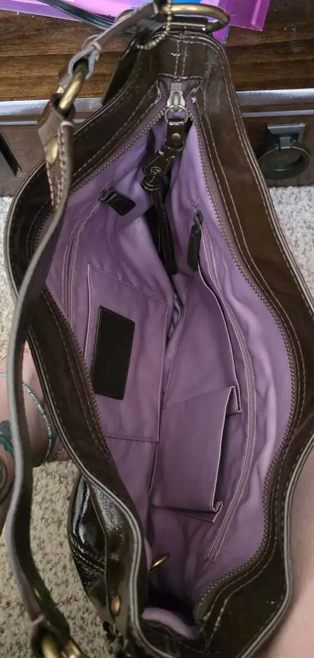 Coach Zoe Hobo Chocolate Brown Patent Leather Shoulder Bag 12776